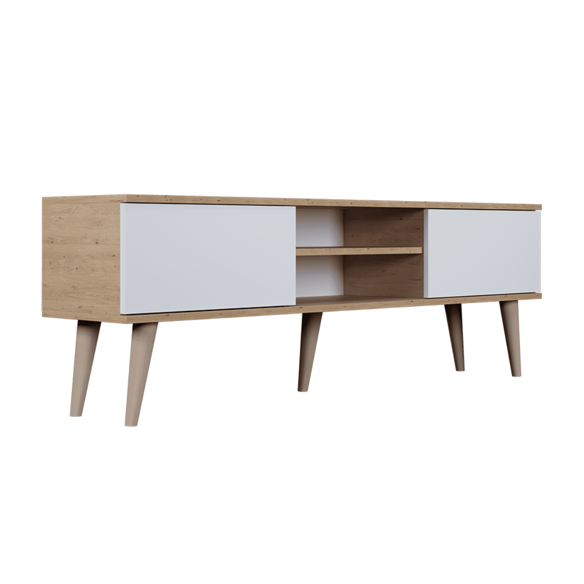 Meuble TV 160 cm Toronto - Blanc et bois