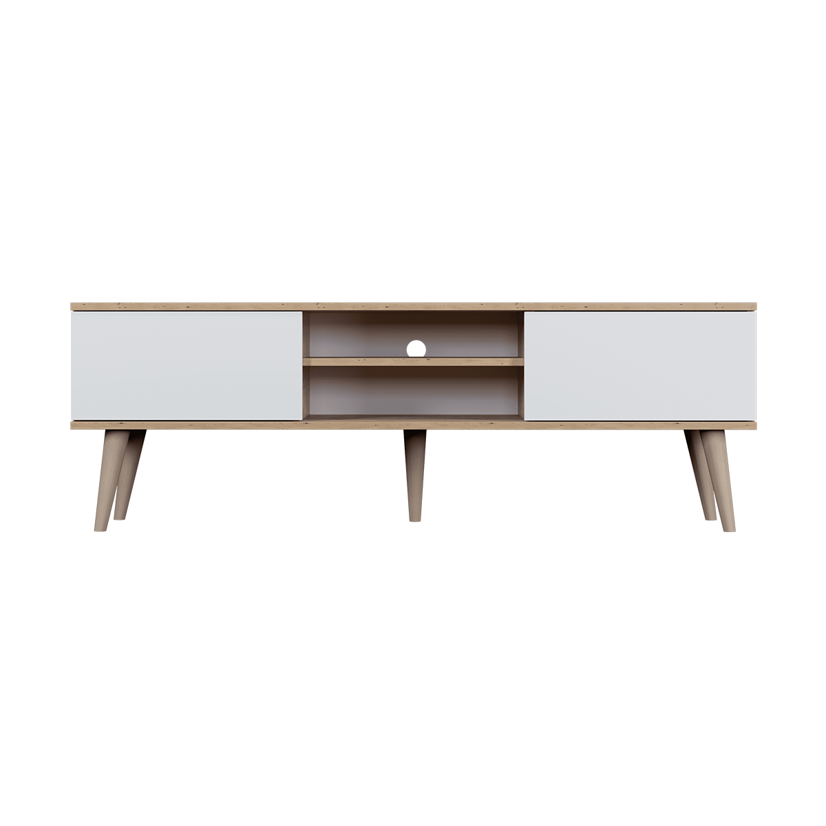 Meuble TV 160 cm Toronto - Blanc et bois - vue 2