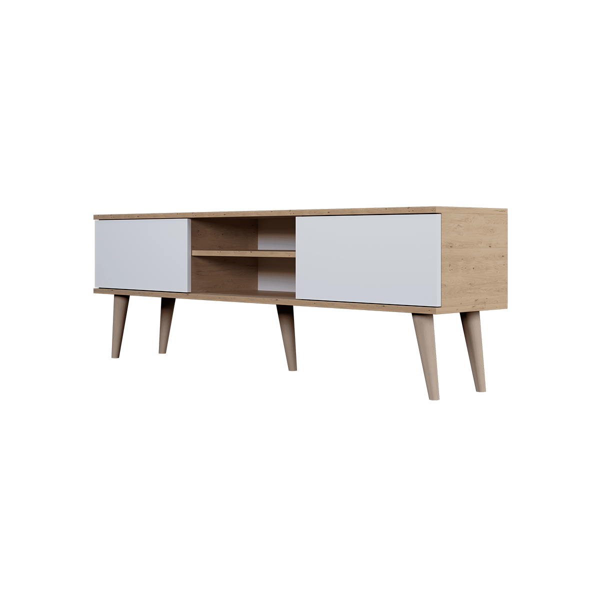 Meuble TV 160 cm Toronto - Blanc et bois - vue 4
