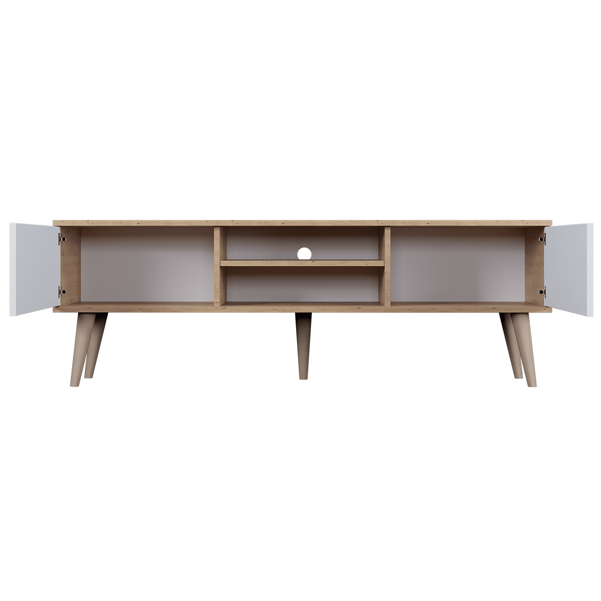 Meuble TV 160 cm Toronto - Blanc et bois - vue 3