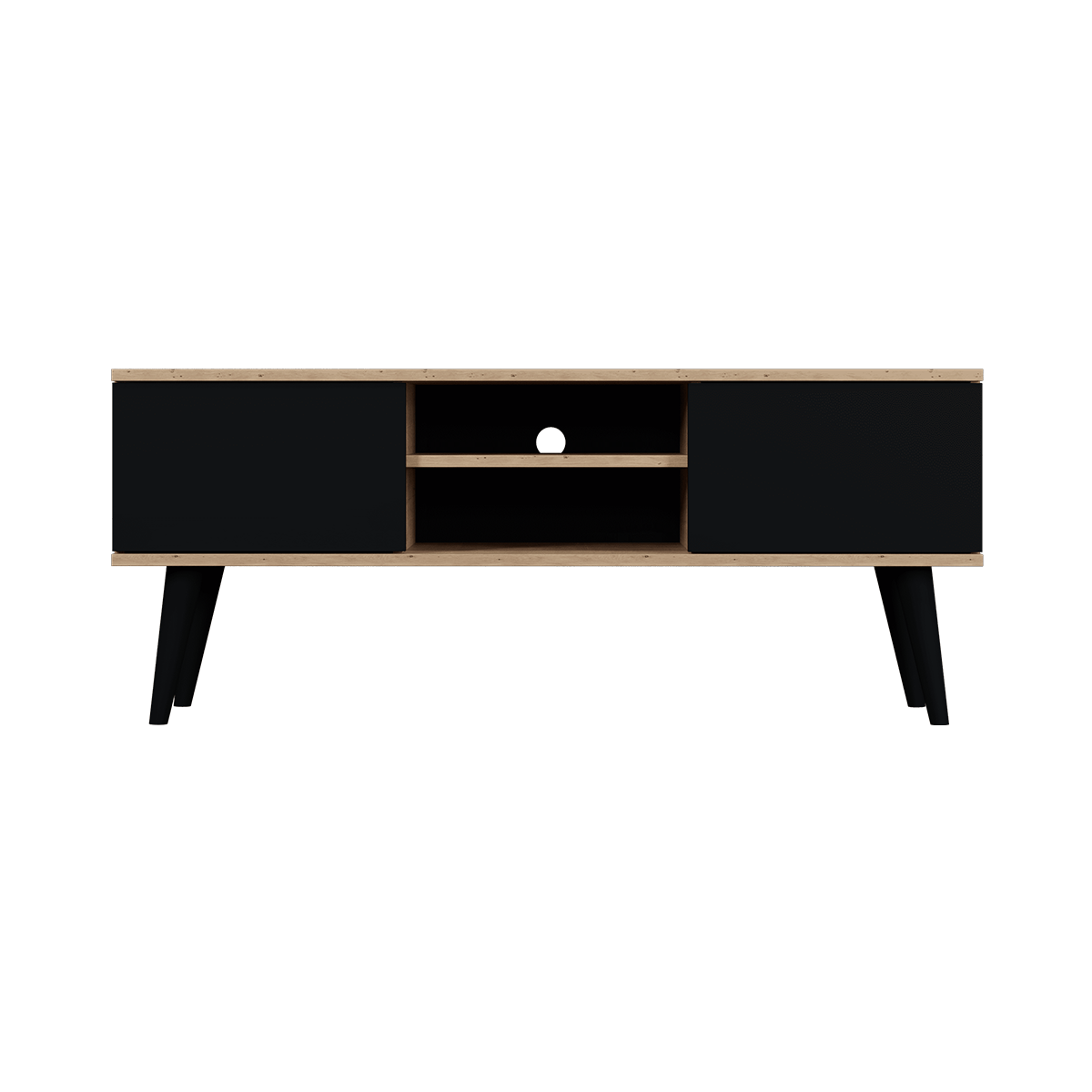 Meuble TV 120 cm Toronto - Noir et bois - vue 2