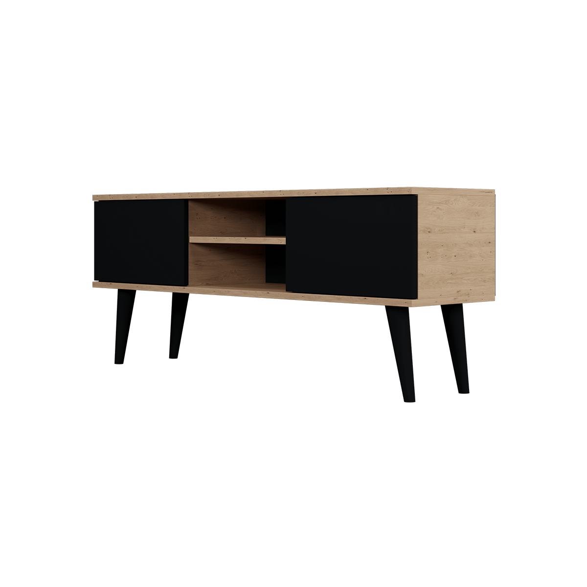 Meuble TV 120 cm Toronto - Noir et bois - vue 4