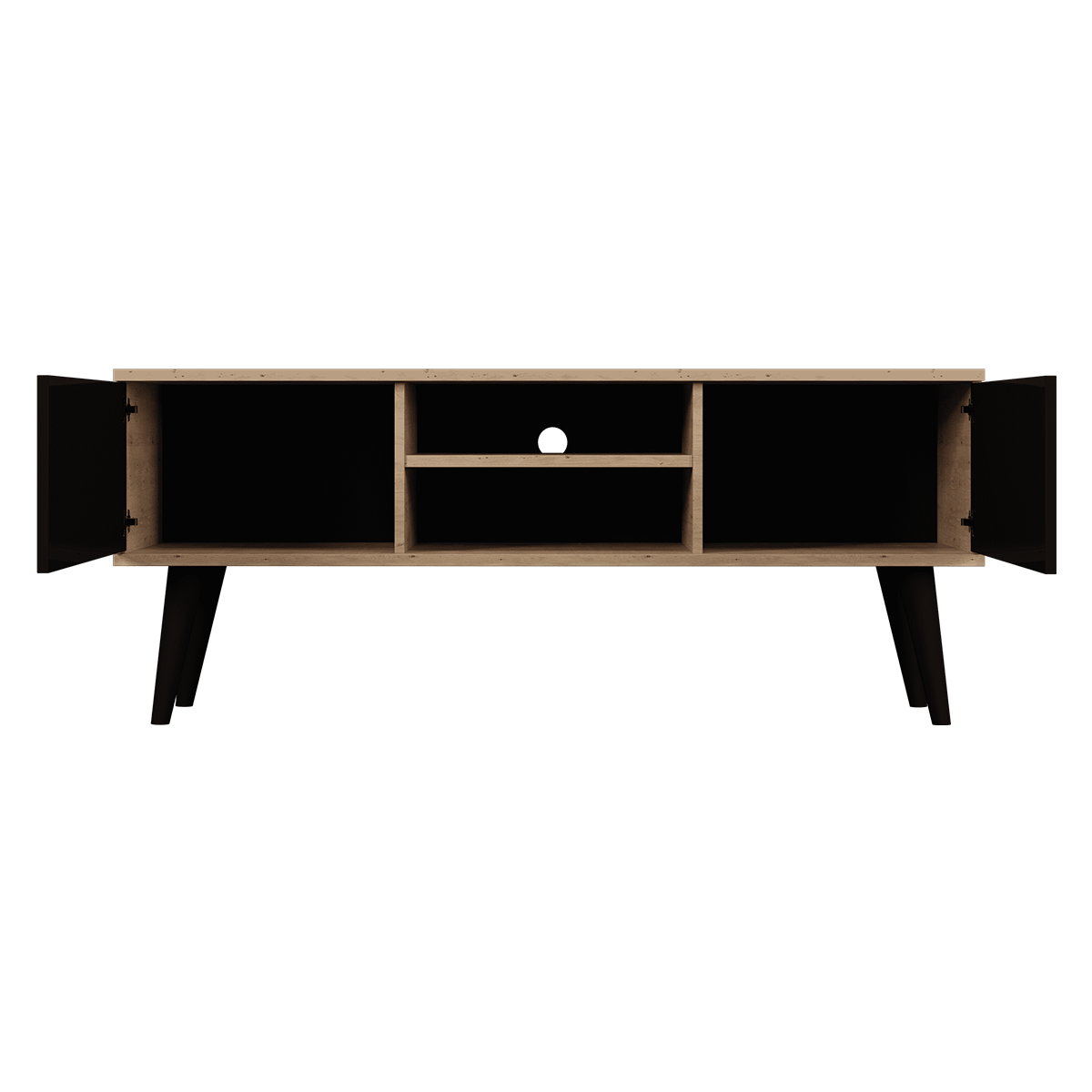 Meuble TV 120 cm Toronto - Noir et bois - vue 3