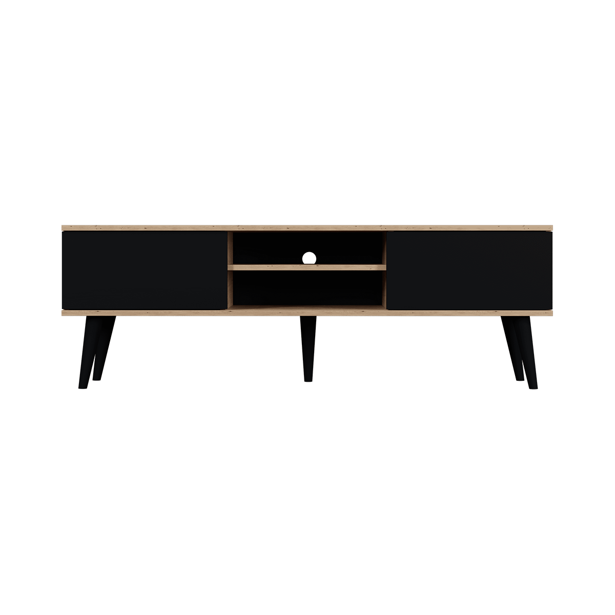 Meuble TV 160 cm Toronto - Noir et bois - vue 2