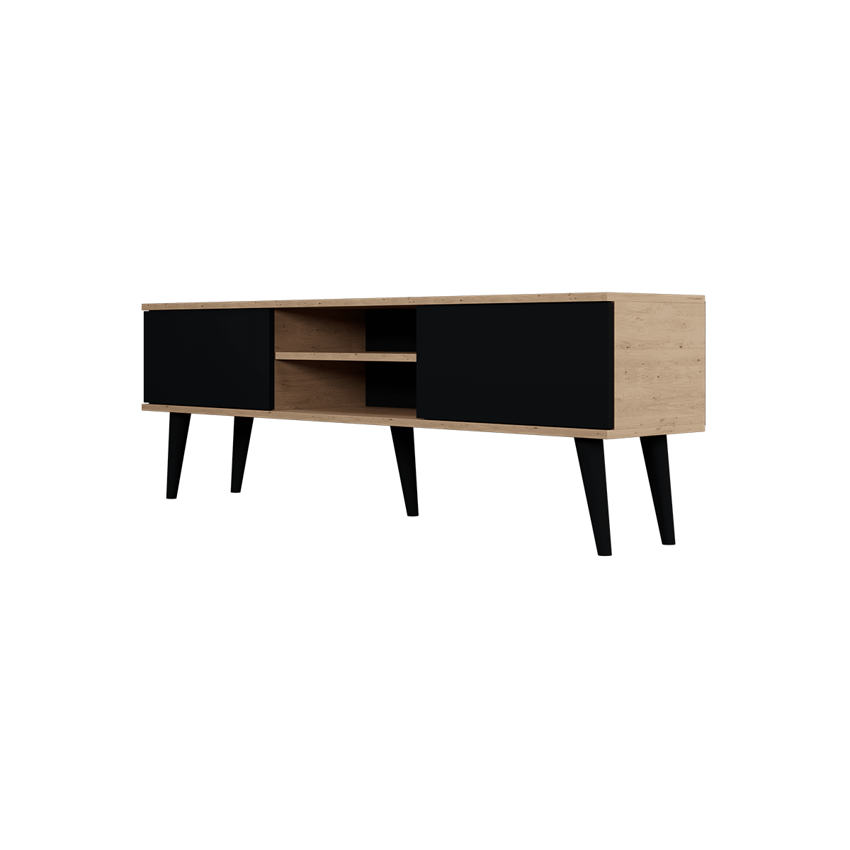 Meuble TV 160 cm Toronto - Noir et bois - vue 4