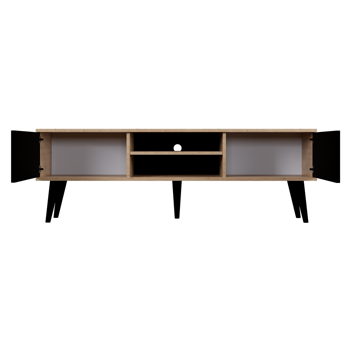 Meuble TV 160 cm Toronto - Noir et bois - vue 3