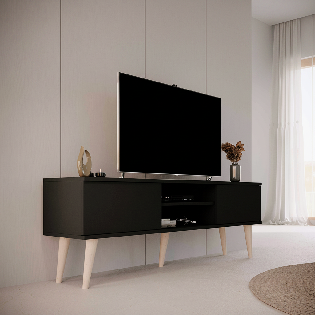 Meuble TV 160 cm Toronto - Noir - vue 5