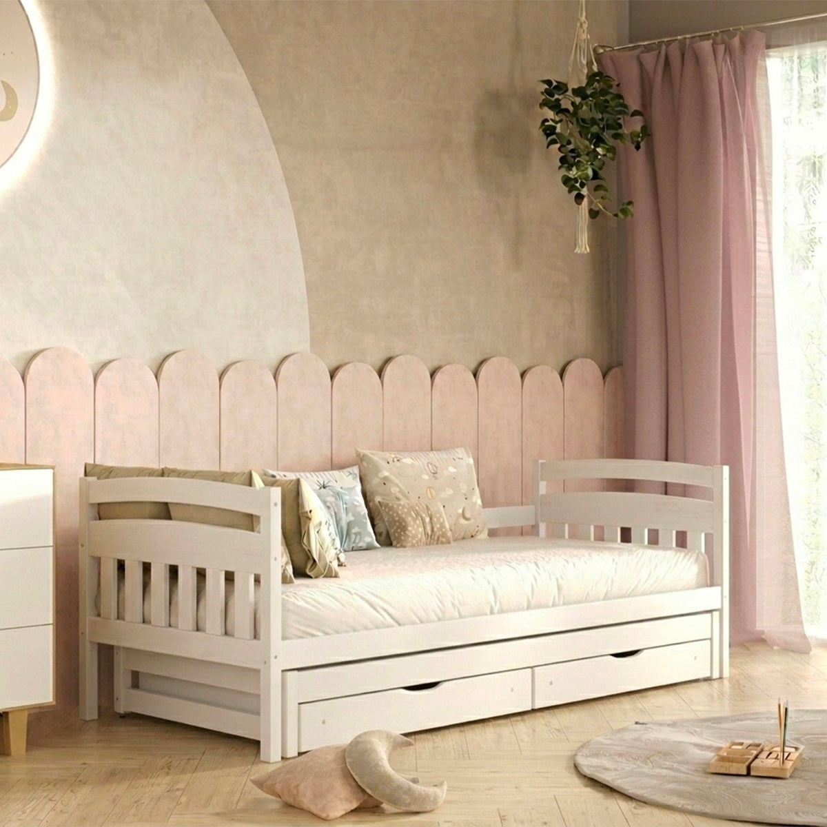 Lit gigogne 90x200 sommiers et tiroirs inclus Tosia Blanc