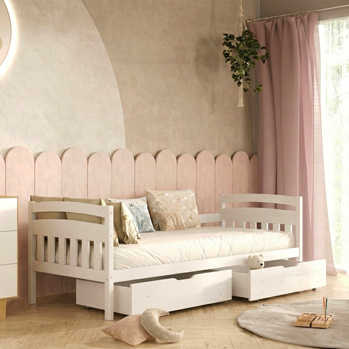 Lit 90x200 sommier et tiroirs inclus Tosia Blanc