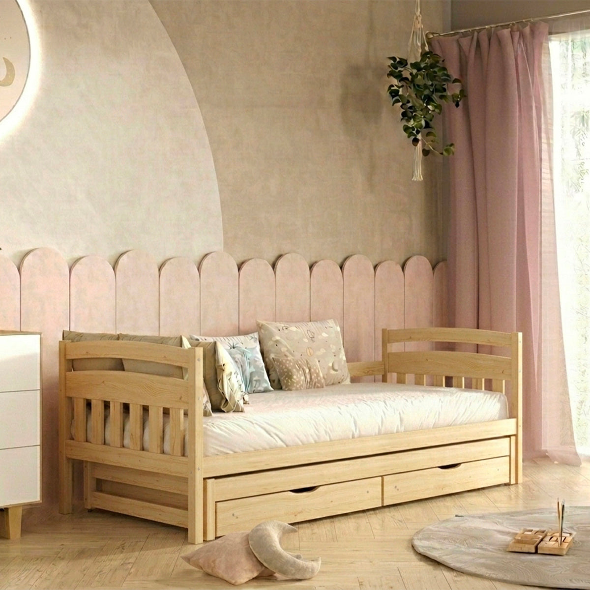 Lit gigogne 90x200 sommiers et tiroirs inclus Tosia Bois