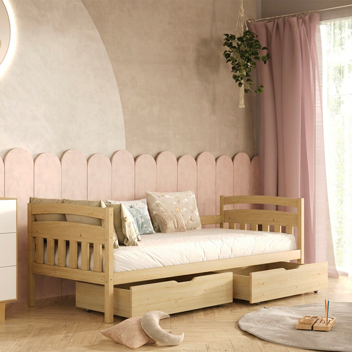 Lit 90x200 sommier et tiroirs inclus Tosia Bois