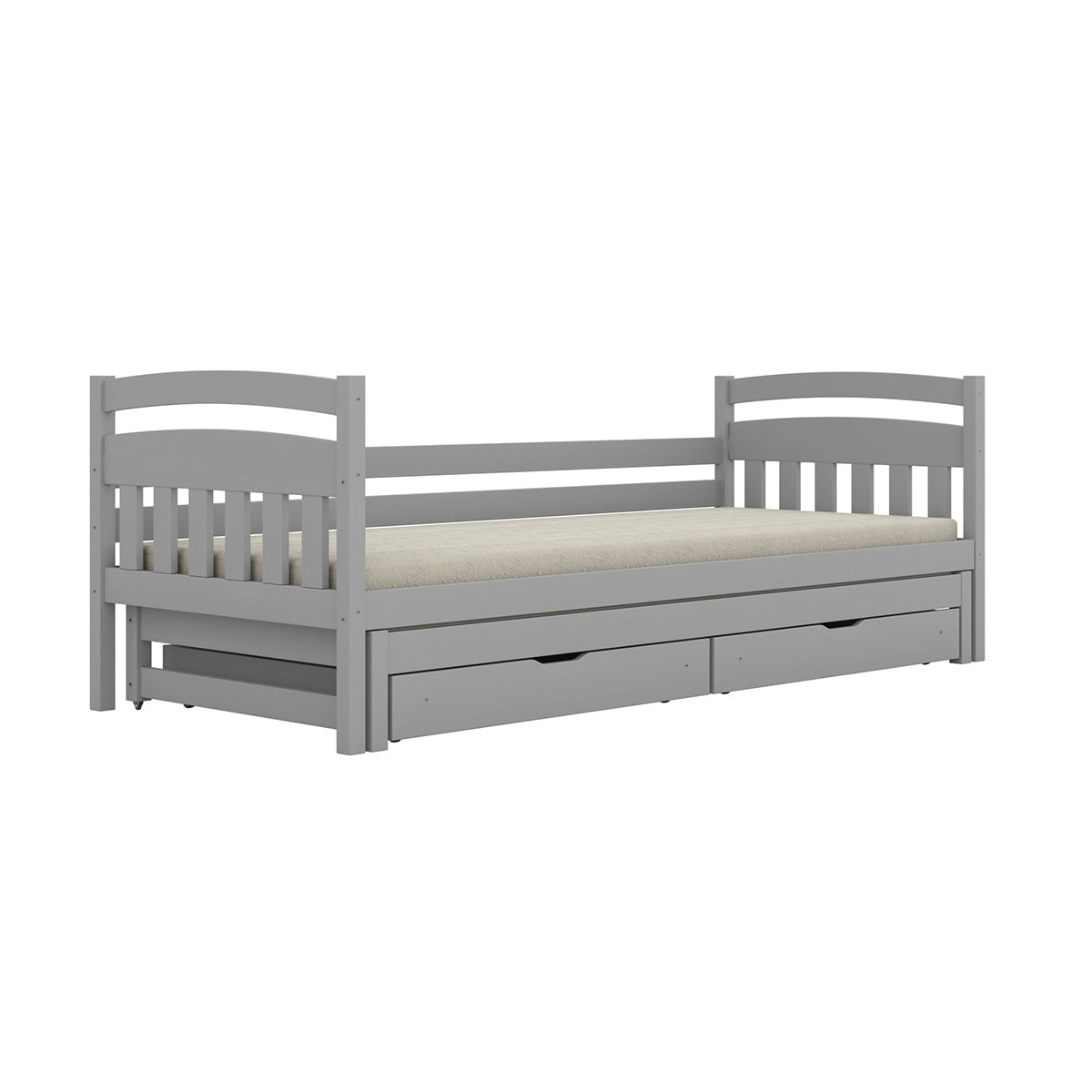 Lit gigogne 90x200 sommiers et tiroirs inclus Tosia Gris - vue 2