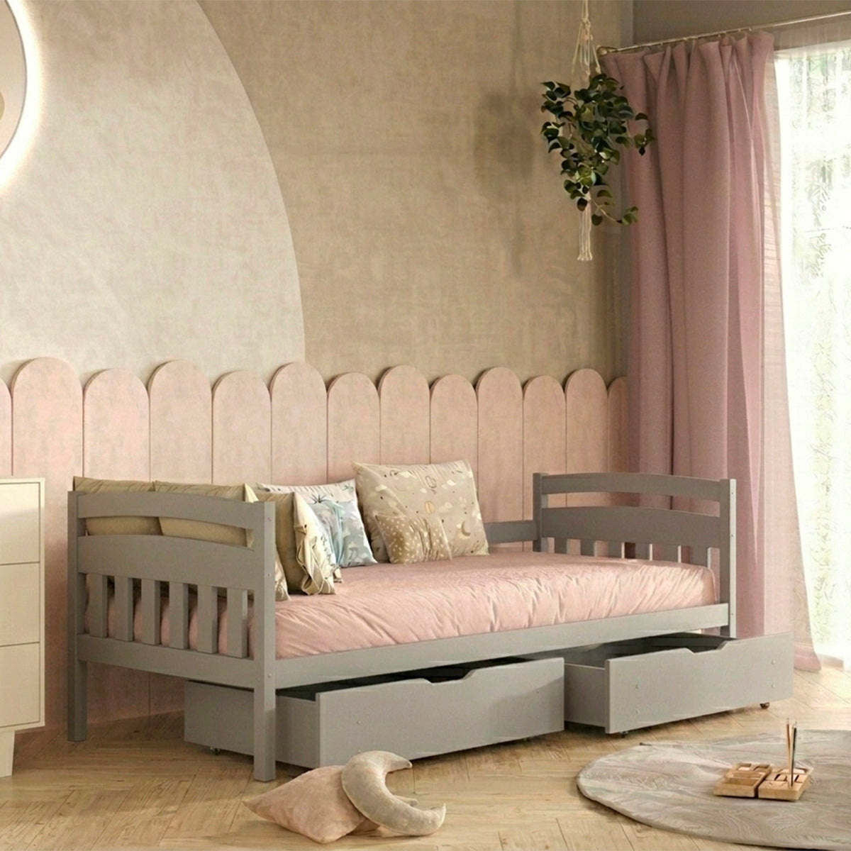 Lit 90x200 sommier et tiroirs inclus Tosia Gris