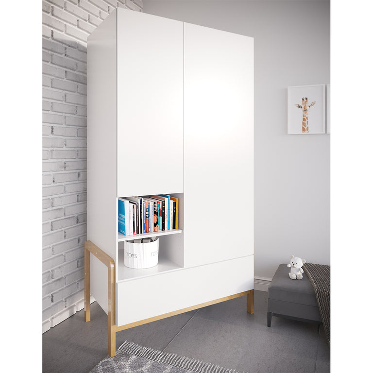 Lit bébé 60x120 et armoire 2 portes Kocot Kids Victor - Blanc et Chêne - vue 6