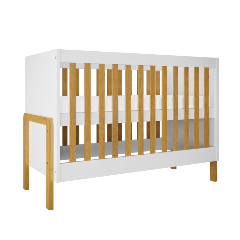 Chambre complète lit bébé 60x120 commode 3 tiroirs et armoire 2 portes Kocot Kids Victor - Blanc et Chêne - vue 3