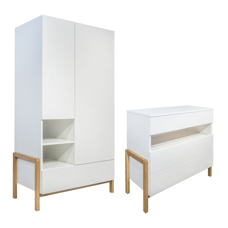 Commode 3 tiroirs et armoire 2 portes 1 tiroir Kocot Kids Victor - Blanc et Chêne