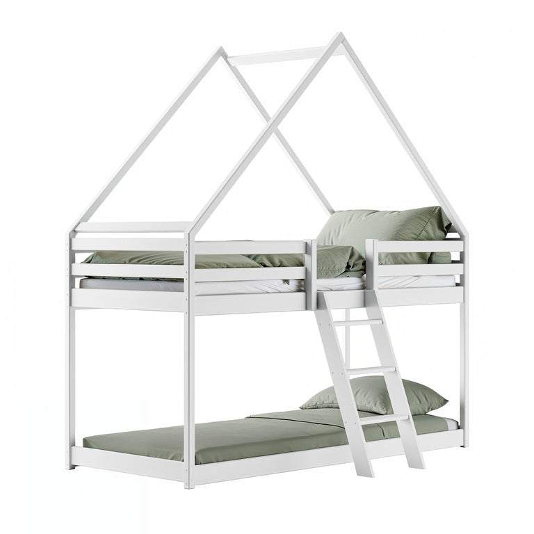 Lit cabane superposé 90x200 sommier inclus Laura Blanc - vue 2