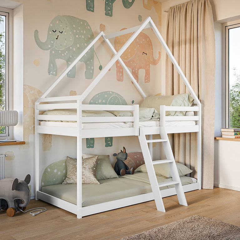 Lit cabane superposé 90x200 sommier inclus Laura Blanc