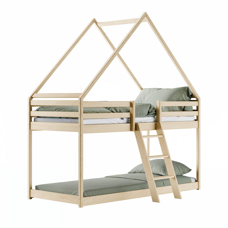 Lit cabane superposé 90x200 sommier inclus Laura Bois - vue 2