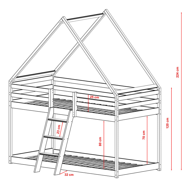 Lit cabane superposé 90x200 sommier inclus Laura Bois - vue 3