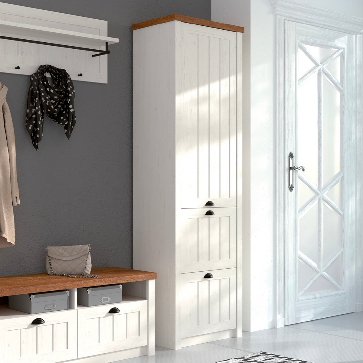 Armoire 1 porte 2 tiroirs Léandre Blanc et Bois - vue 2