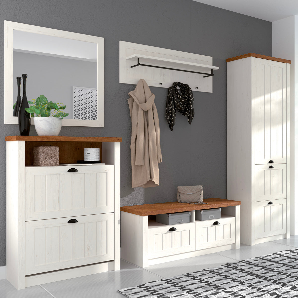 Armoire 1 porte 2 tiroirs Léandre Blanc et Bois - vue 3