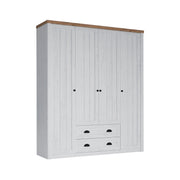 Armoire 4 portes 2 tiroirs Léandre Blanc et Bois
