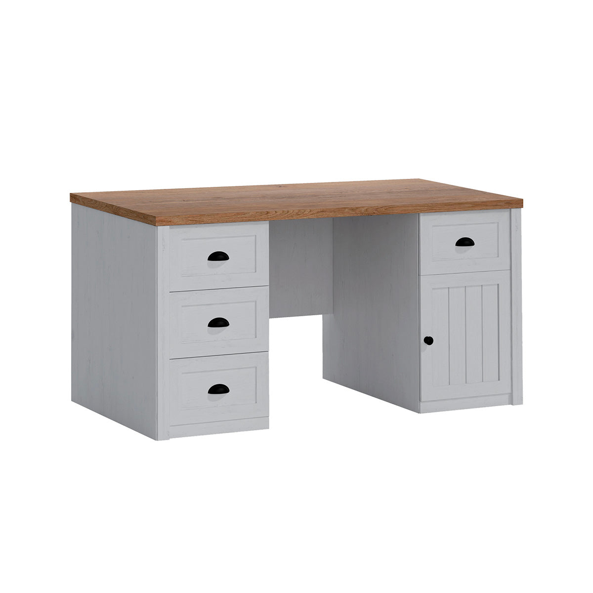 Bureau 1 porte 4 tiroirs Léandre Blanc et Bois