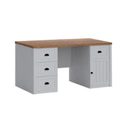 Bureau 1 porte 4 tiroirs Léandre Blanc et Bois