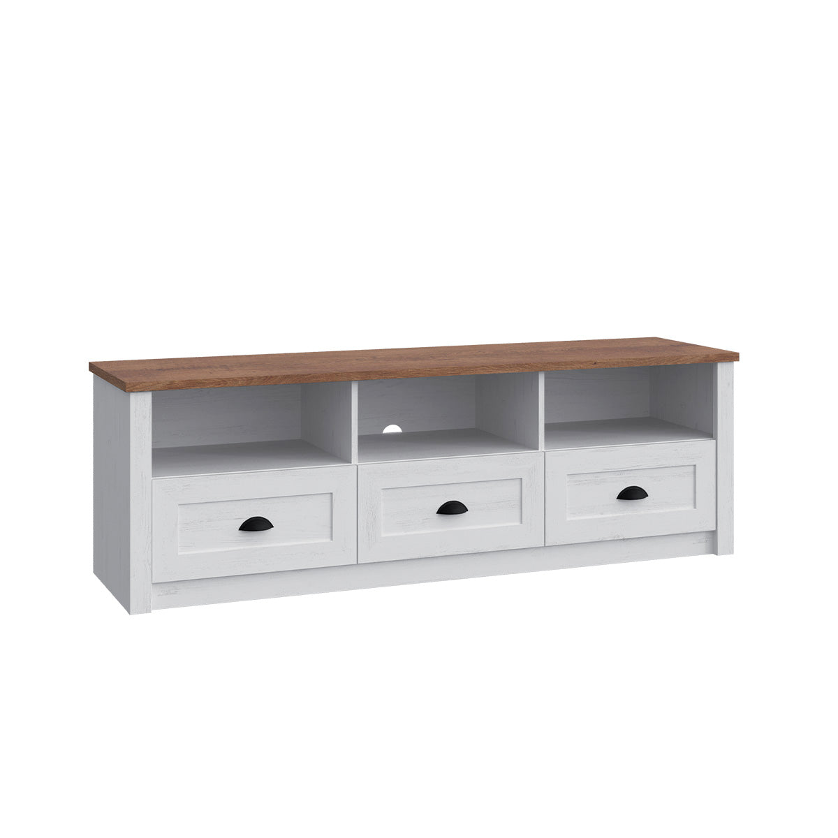 Meuble TV 3 tiroirs 158 cm Léandre Blanc et Bois