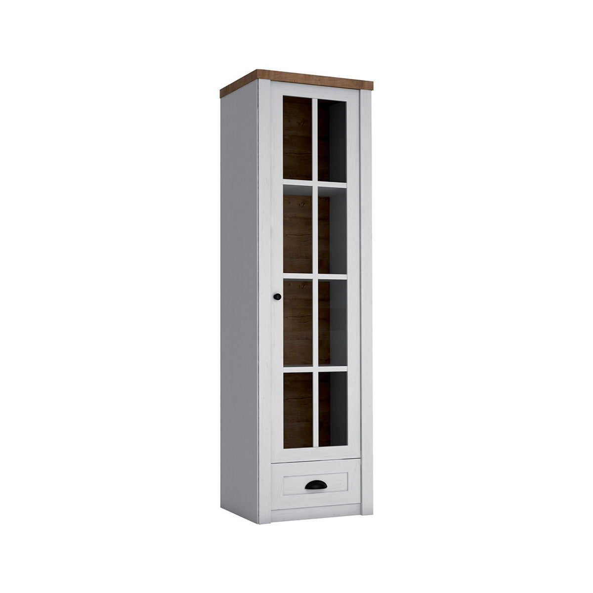 Vitrine 1 porte 1 tiroir Léandre Blanc et Bois