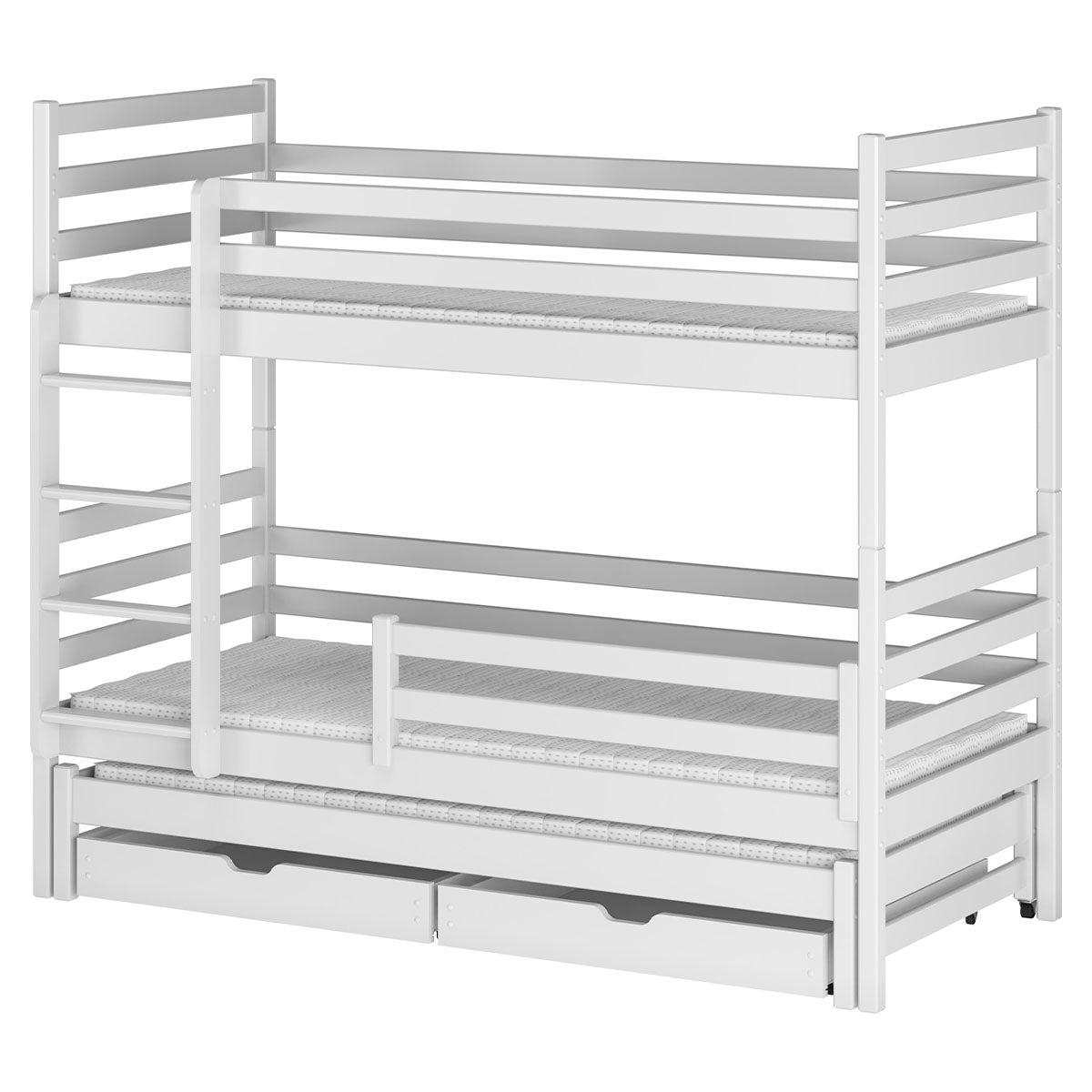 Lit superposé 90x200 sommier lit gigogne et tiroirs inclus Léo Blanc - vue 2