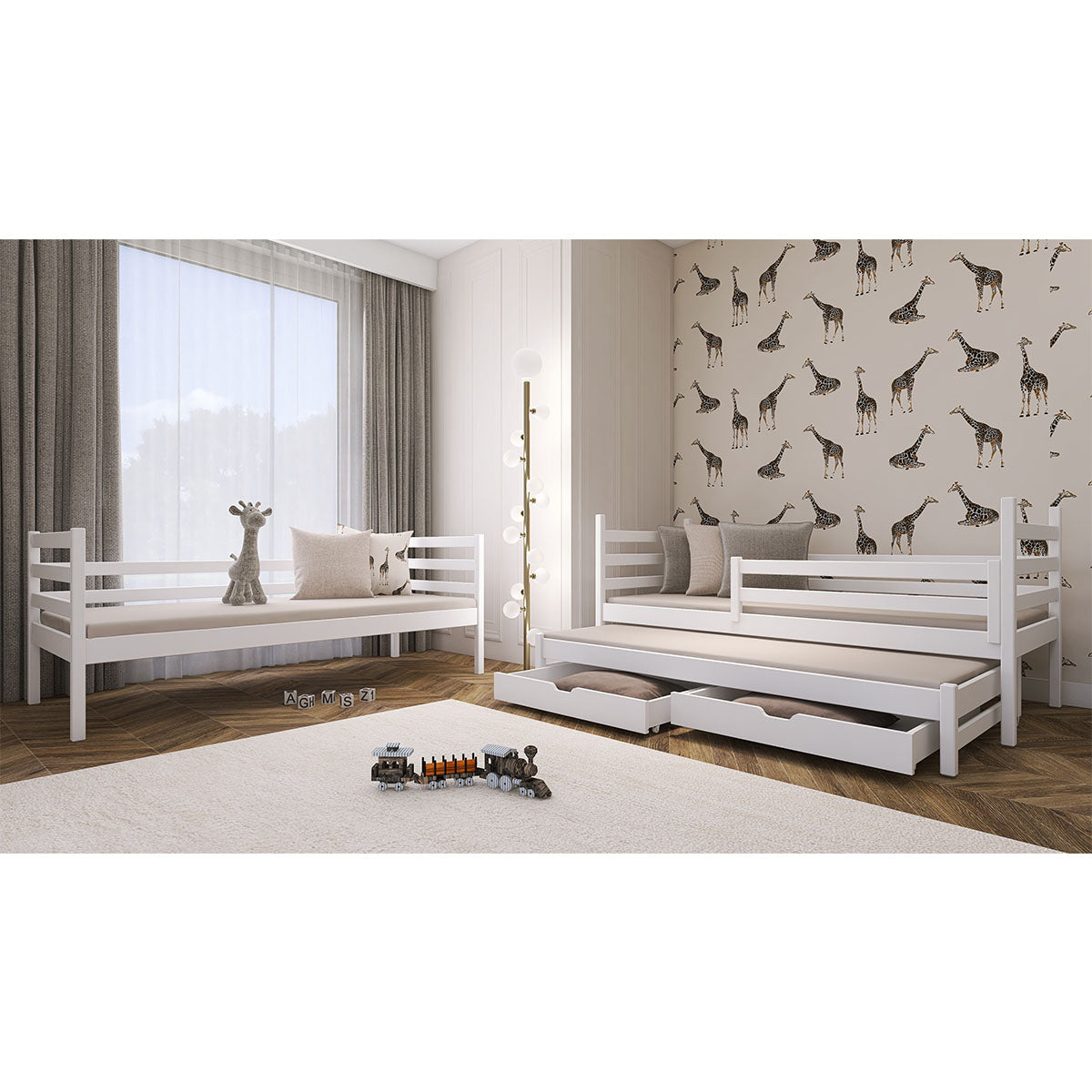 Lit superposé 90x200 sommier lit gigogne et tiroirs inclus Léo Blanc - vue 5