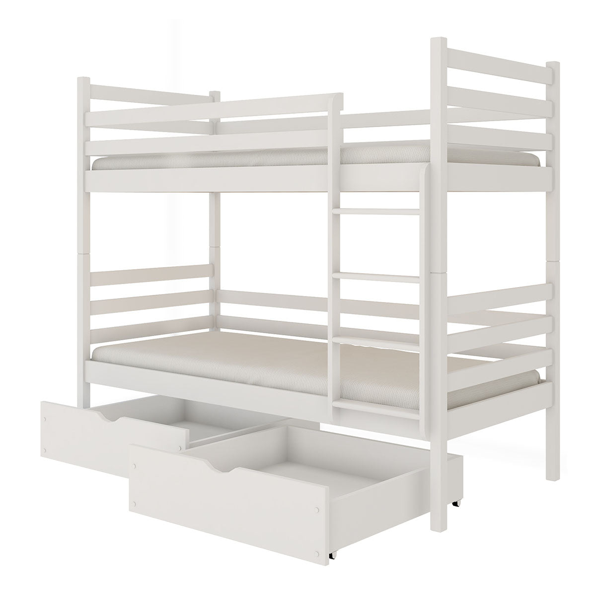 Lit superposé 90x200 sommier et tiroirs inclus Léo Blanc - vue 2