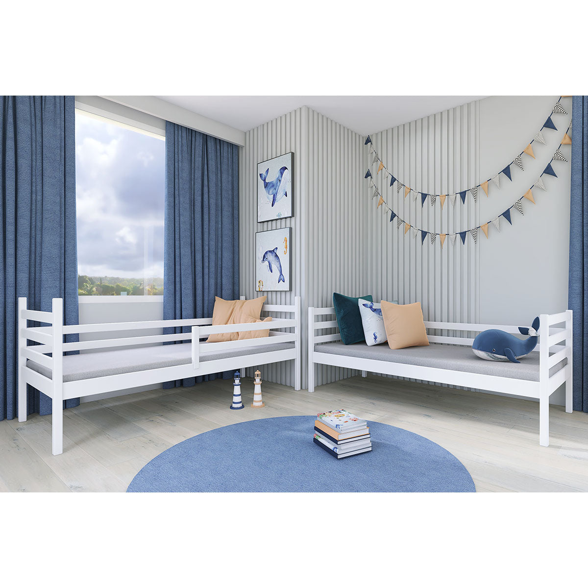 Lit superposé 90x200 sommier et tiroirs inclus Léo Blanc - vue 6