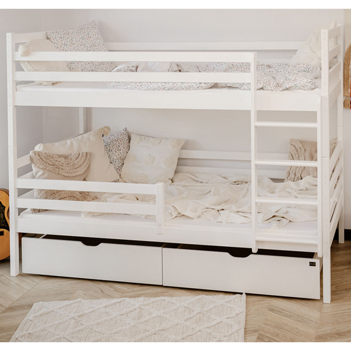 Lit superposé 90x200 sommier et tiroirs inclus Léo Blanc - vue 3