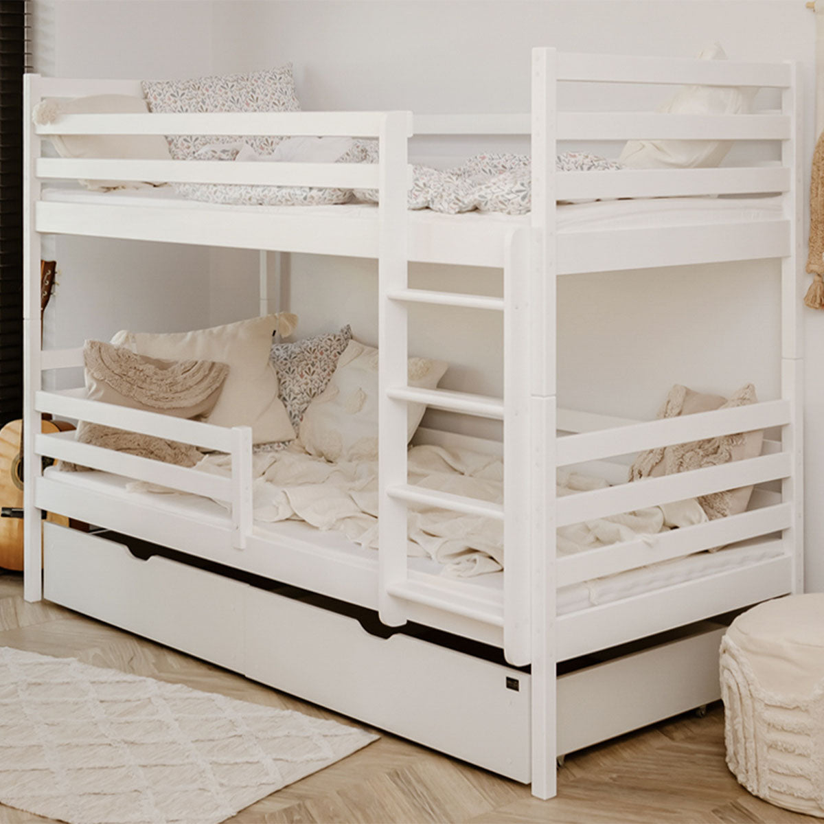 Lit superposé 90x200 sommier et tiroirs inclus Léo Blanc - vue 4