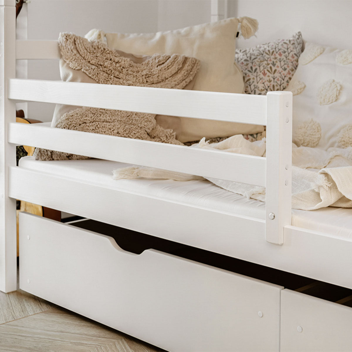 Lit superposé 90x200 sommier et tiroirs inclus Léo Blanc - vue 5