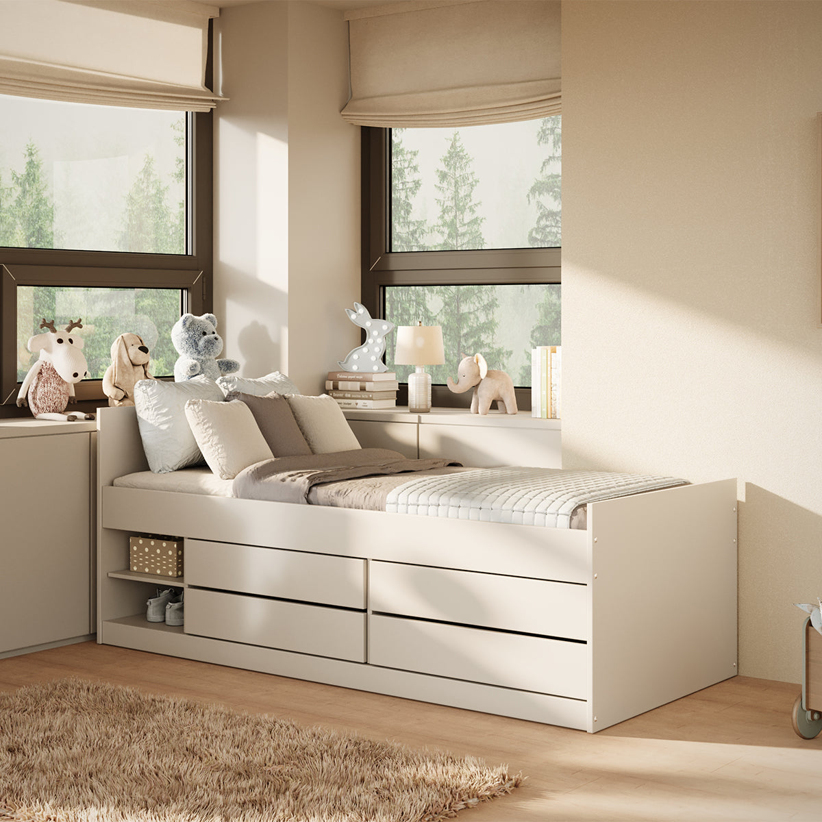 Lit 90x200 sommier et tiroirs inclus Kocot Kids Léon Blanc
