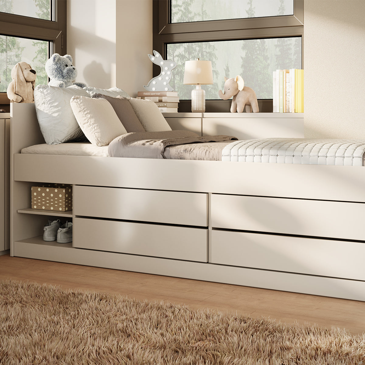 Lit 90x200 sommier matelas et tiroirs inclus Kocot Kids Léon Blanc - vue 6