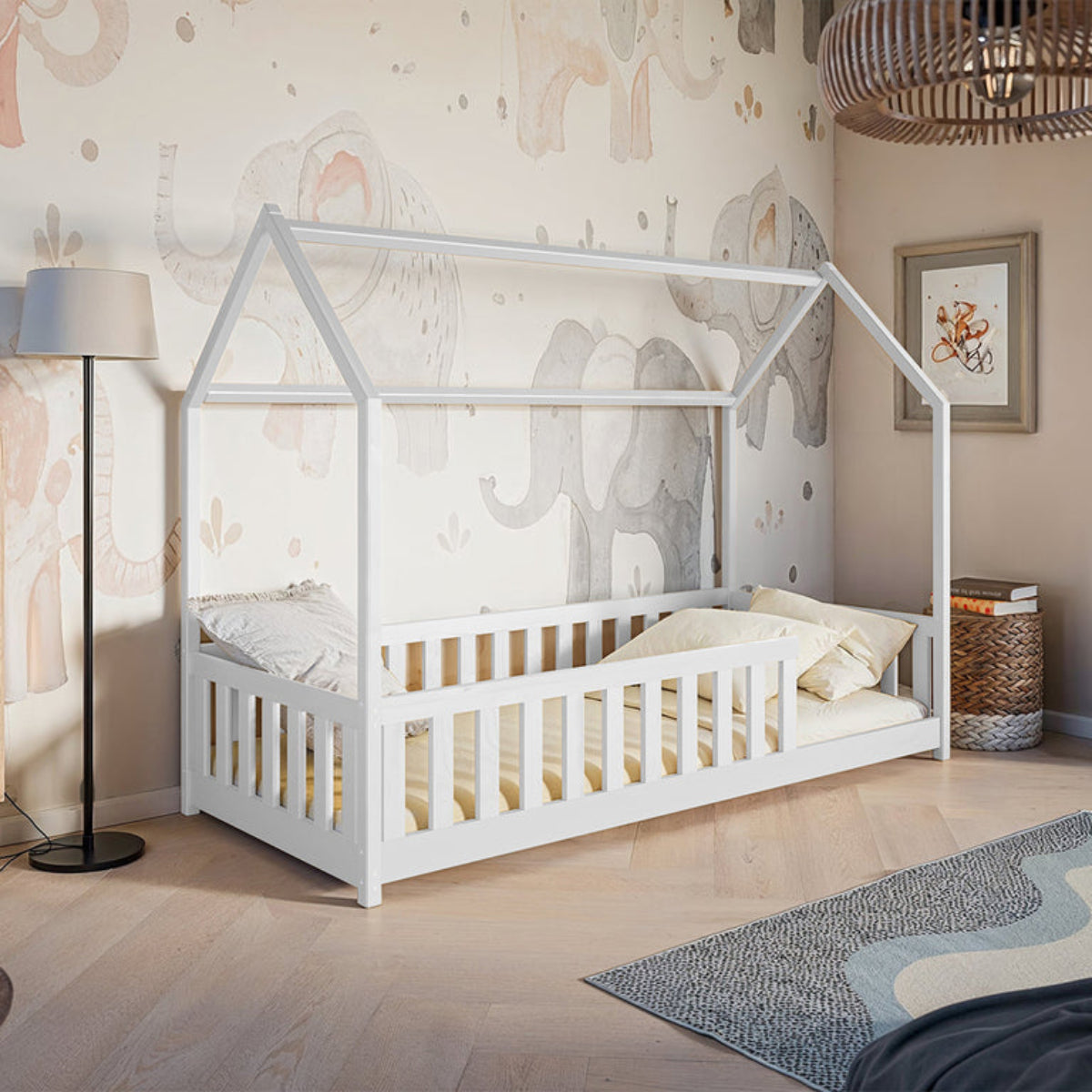 Lit cabane 90x200 sommier inclus Maya Blanc