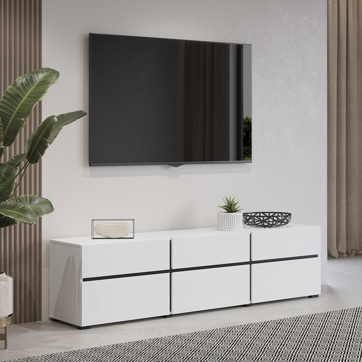 Meuble TV 3 portes 180 cm Lilia Blanc - vue 4