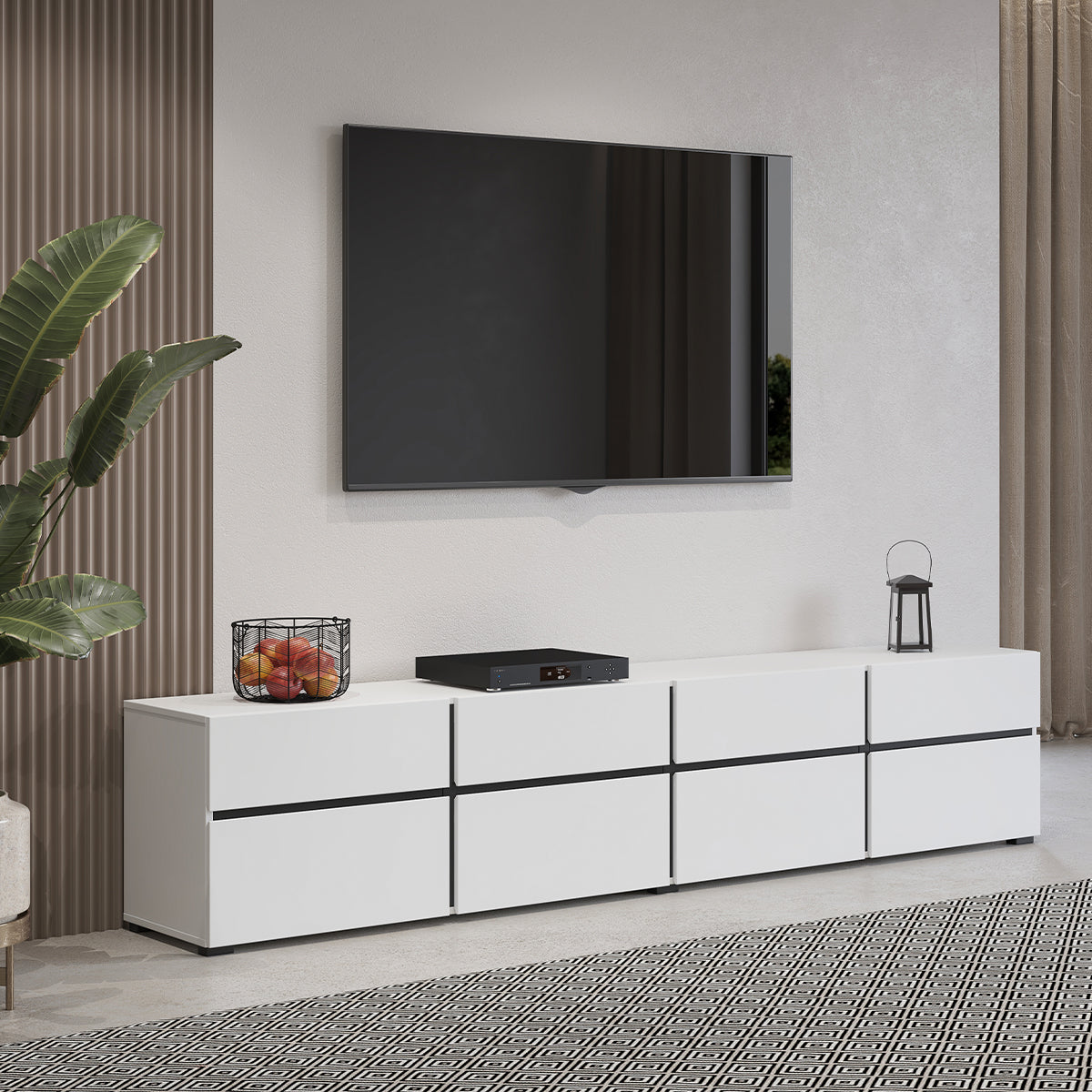 Meuble TV 4 portes 225 cm Lilia Blanc - vue 4