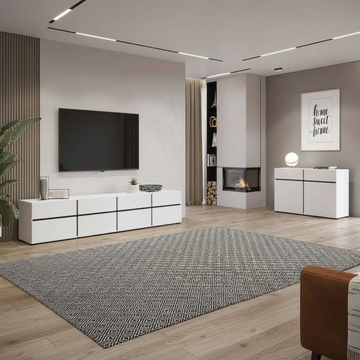 Meuble TV 4 portes 225 cm Lilia Blanc