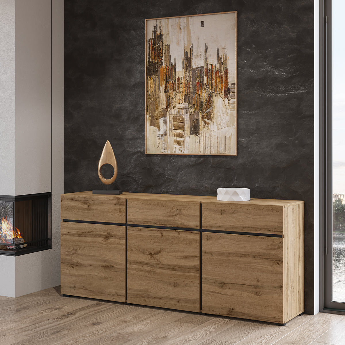 Buffet 3 portes 3 tiroirs Lilia Bois - vue 4