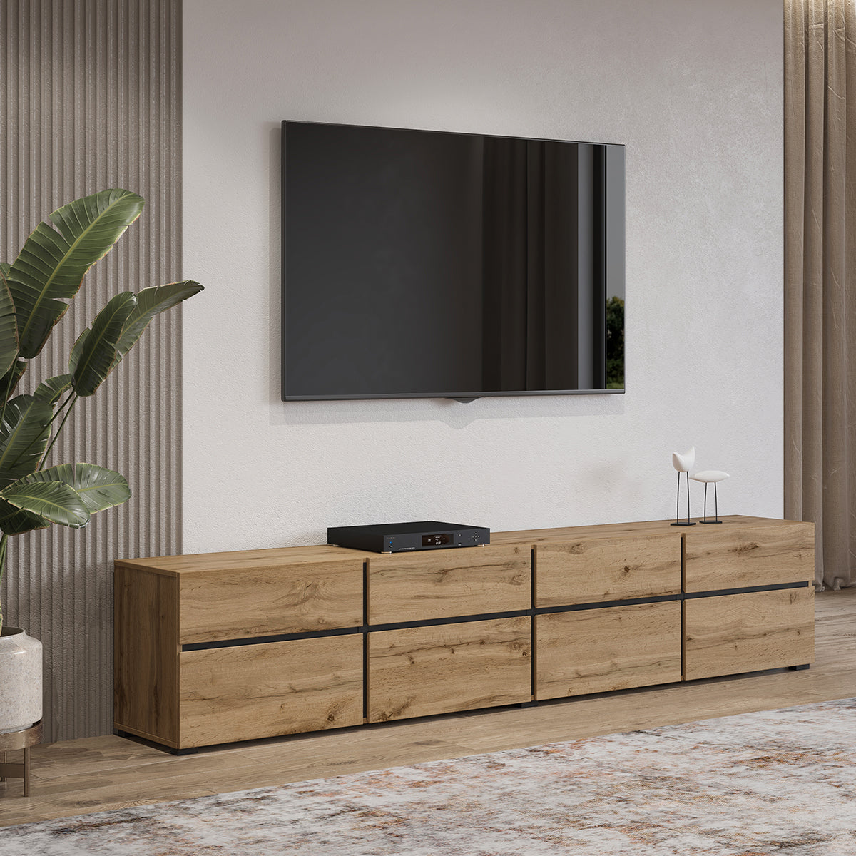 Meuble TV 4 portes 225 cm Lilia Bois - vue 4