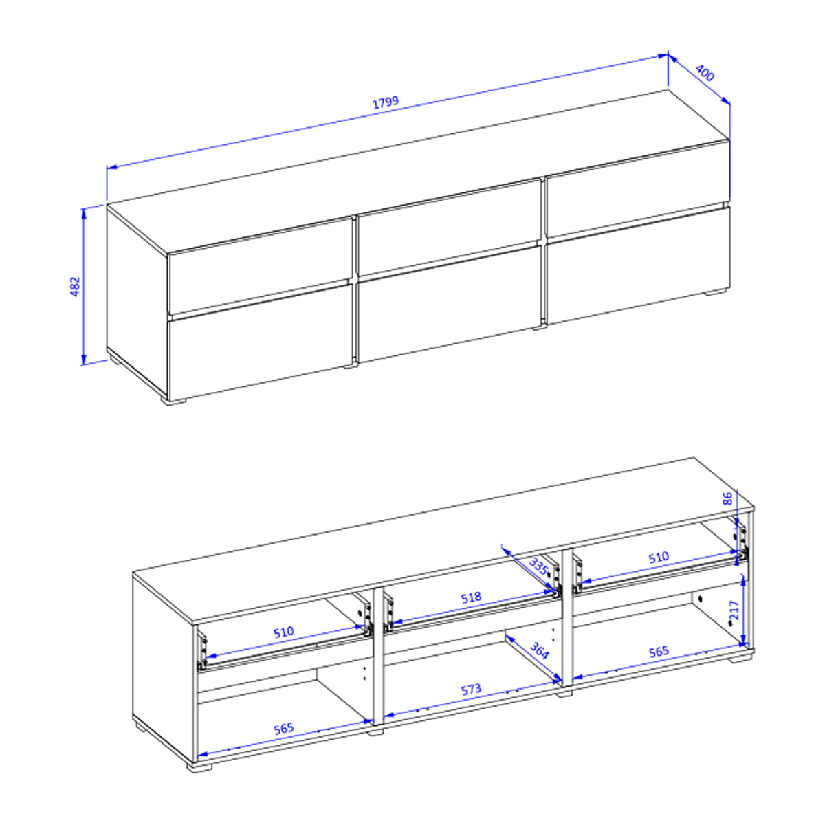 Meuble TV 3 portes 180 cm Lilia Blanc - vue 5