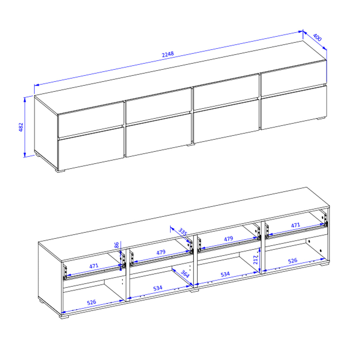 Meuble TV 4 portes 225 cm Lilia Blanc - vue 5