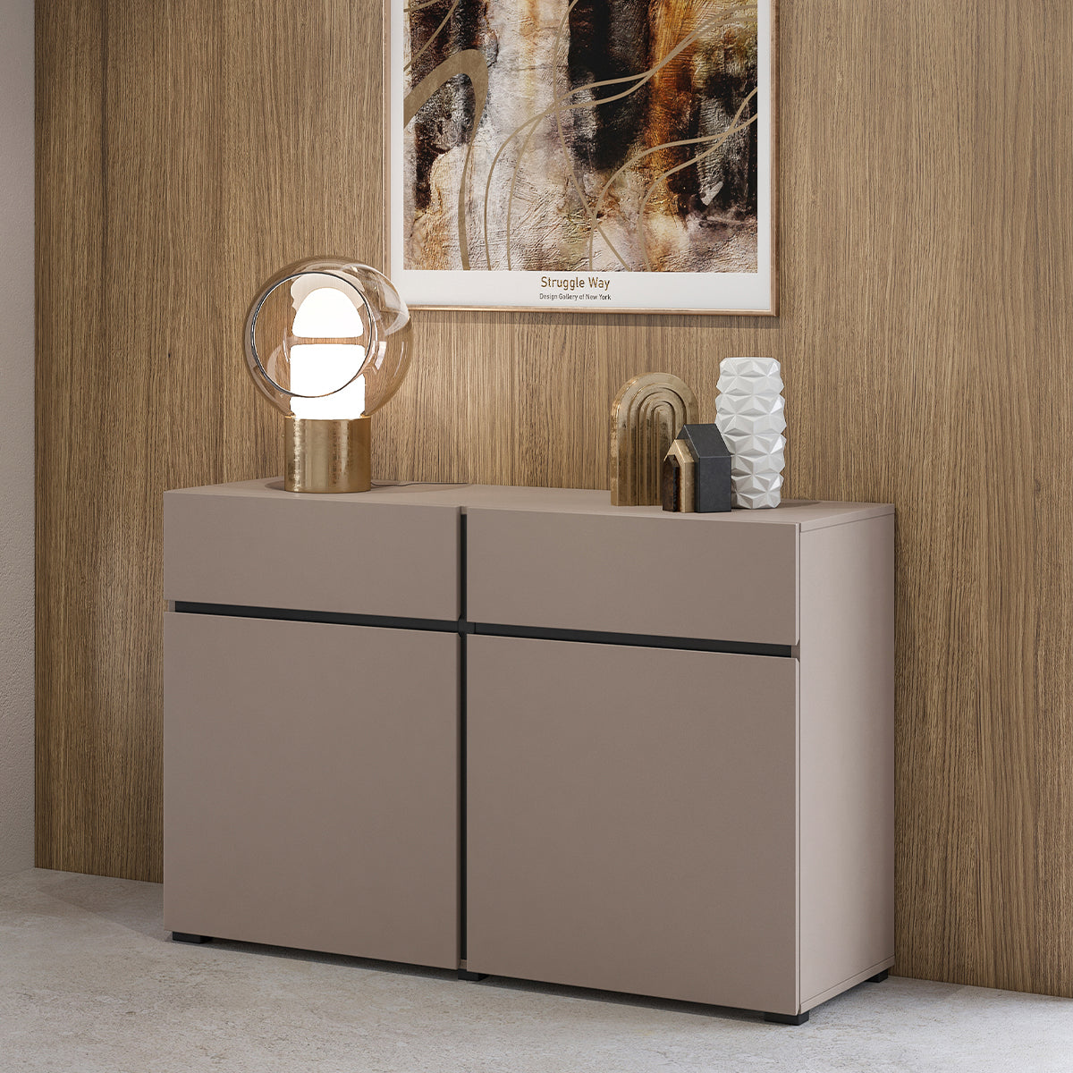 Buffet 2 portes 2 tiroirs Lilia Taupe - vue 4