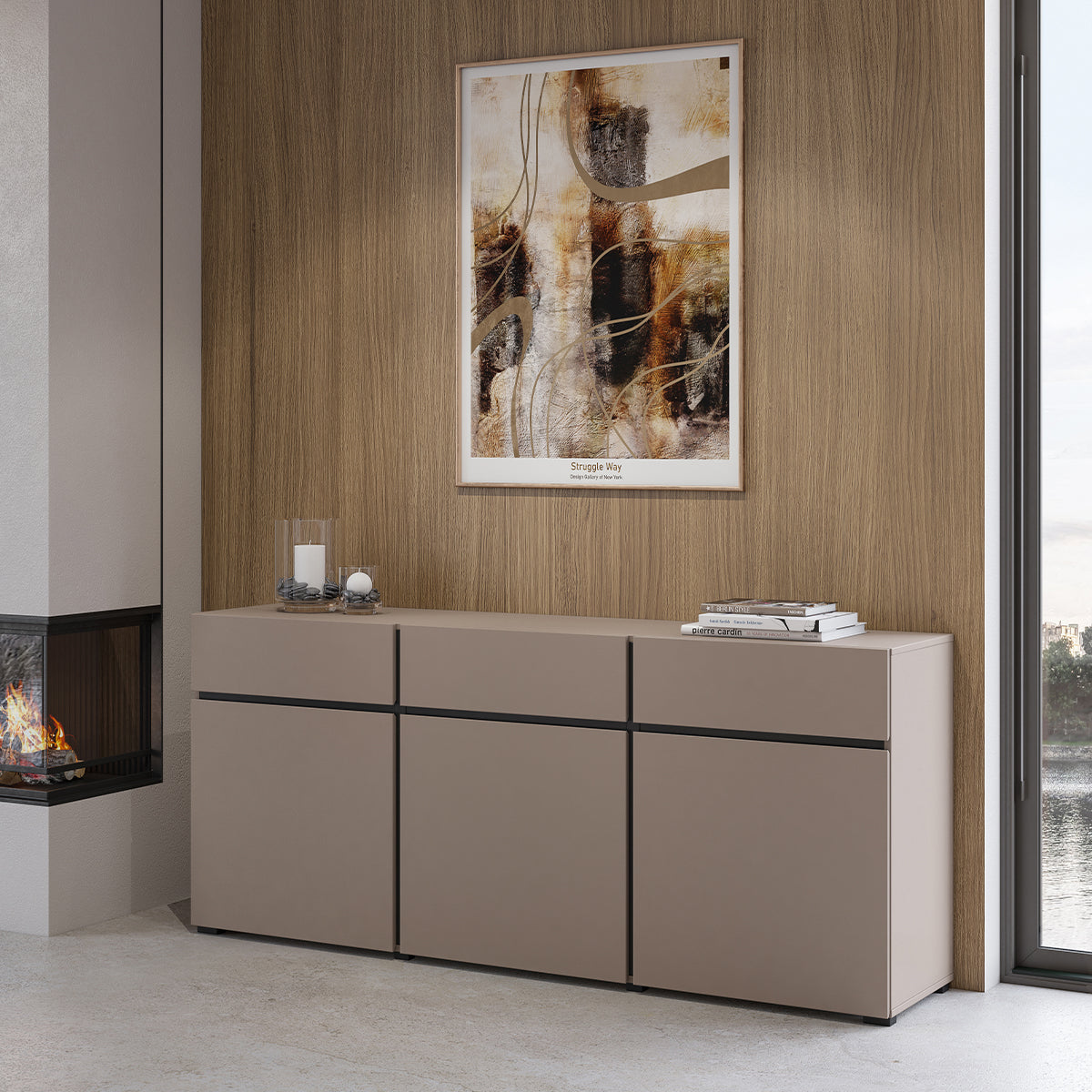 Buffet 3 portes 3 tiroirs Lilia Taupe - vue 4